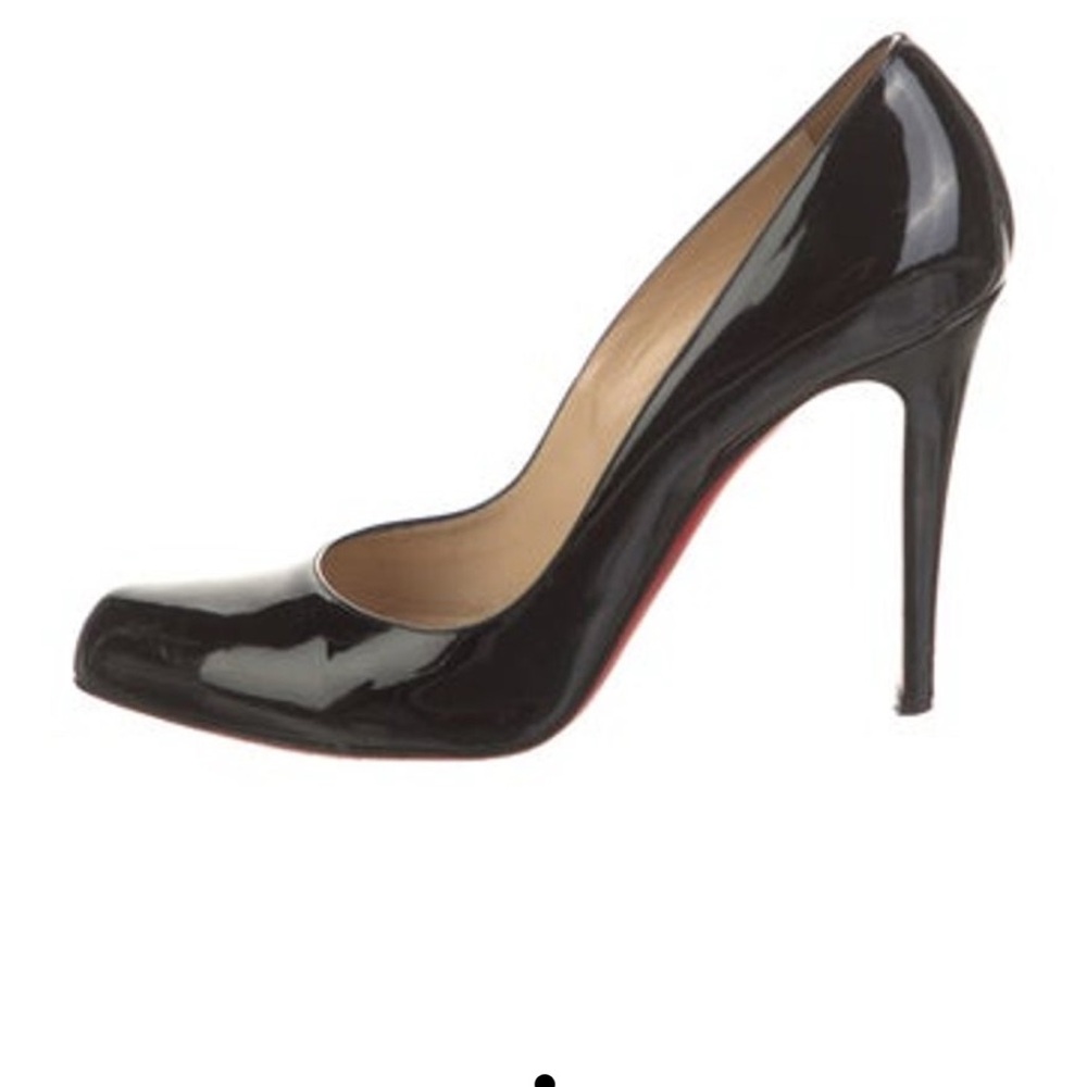 Glossy Black High Heeled Louboutin Pumps with Stiletto Heel and Patent Leather